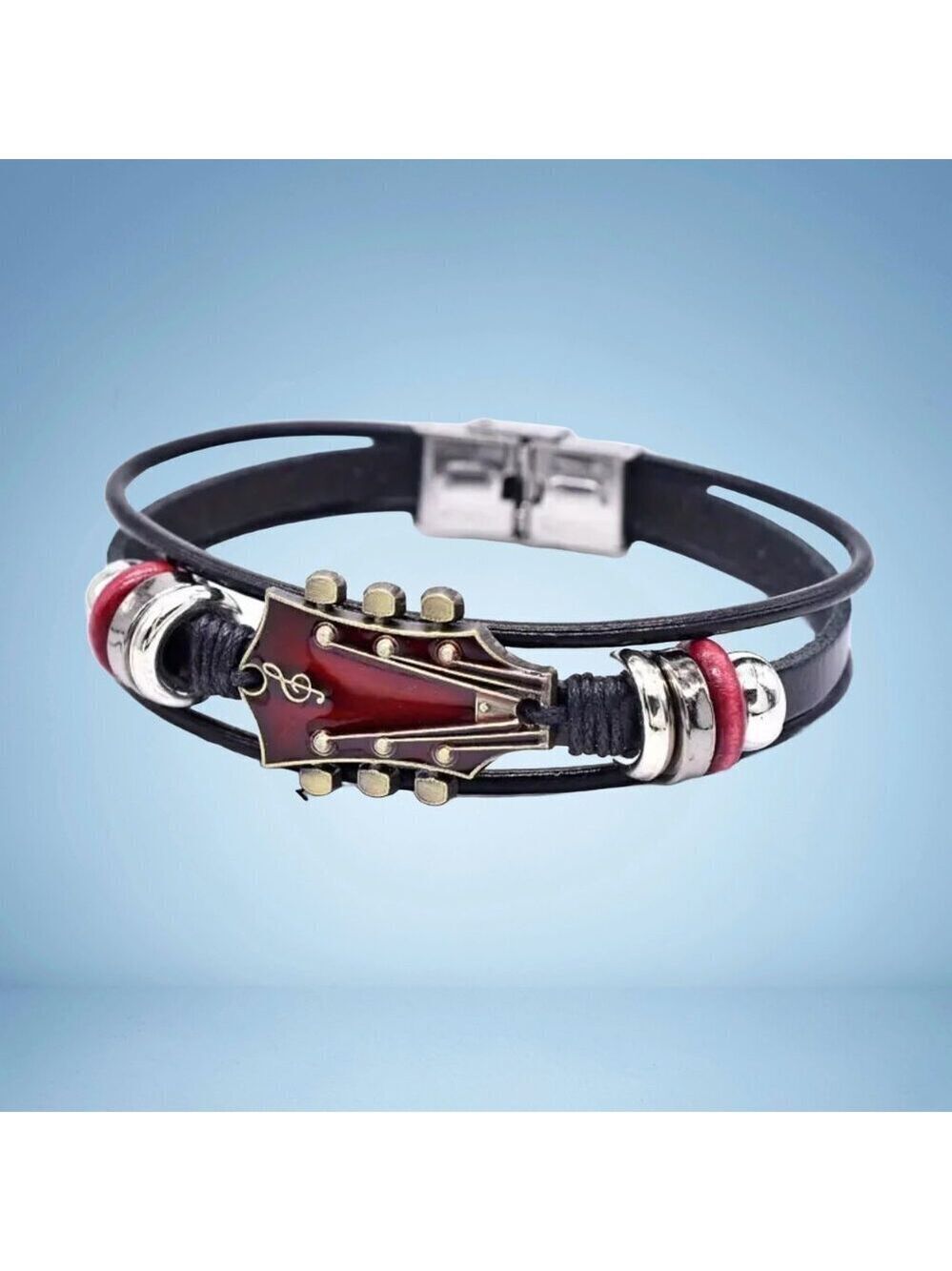 Red Guitar Faux Leather Bracelet – Unisex Style #1476